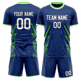 Custom Navy Neon Green GeometricalPattern Soccer Set