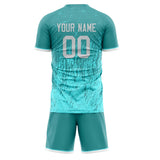 Custom Teal Light Teal GeometricalPattern Soccer Set