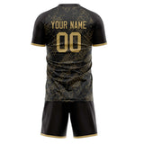 Custom Black Old Gold GeometricalPattern Soccer Set