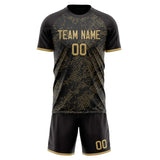 Custom Black Old Gold GeometricalPattern Soccer Set