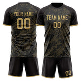 Custom Black Old Gold GeometricalPattern Soccer Set