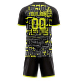 Custom Black Neon Yellow GeometricalPattern Soccer Set