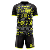 Custom Black Neon Yellow GeometricalPattern Soccer Set
