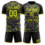 Custom Black Neon Yellow GeometricalPattern Soccer Set