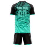 Custom Teal Black GeometricalPattern Soccer Set