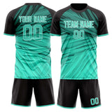 Custom Teal Black GeometricalPattern Soccer Set