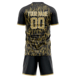 Custom Black Old Gold GeometricalPattern Soccer Set