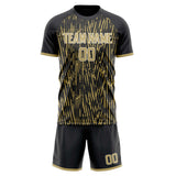 Custom Black Old Gold GeometricalPattern Soccer Set