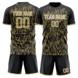 Custom Black Old Gold GeometricalPattern Soccer Set