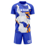 Custom White Blue GeometricalPattern Soccer Set