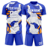 Custom White Blue GeometricalPattern Soccer Set