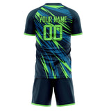 Custom Navy Neon Green GeometricalPattern Soccer Set