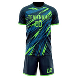 Custom Navy Neon Green GeometricalPattern Soccer Set