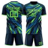 Custom Navy Neon Green GeometricalPattern Soccer Set