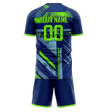 Custom Navy Neon Green GeometricalPattern Soccer Set
