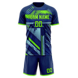 Custom Navy Neon Green GeometricalPattern Soccer Set