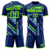 Custom Navy Neon Green GeometricalPattern Soccer Set