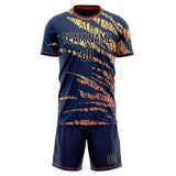 Custom Navy Red GeometricalPattern Soccer Set