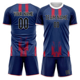 Custom Navy Red GeometricalPattern Soccer Set