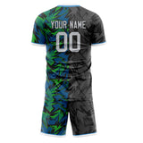 Custom Black Green GeometricalPattern Soccer Set