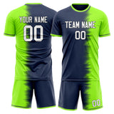 Custom Navy Neon Green GeometricalPattern Soccer Set