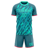 Custom Teal Red GeometricalPattern Soccer Set