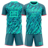 Custom Teal Red GeometricalPattern Soccer Set