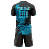Custom Teal Black GeometricalPattern Soccer Set