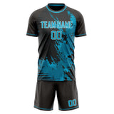 Custom Teal Black GeometricalPattern Soccer Set