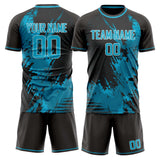 Custom Teal Black GeometricalPattern Soccer Set