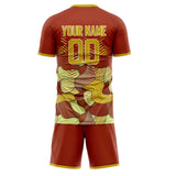 Custom Red Old Gold GeometricalPattern Soccer Set