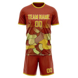 Custom Red Old Gold GeometricalPattern Soccer Set