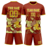 Custom Red Old Gold GeometricalPattern Soccer Set