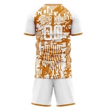 Custom White Orange GeometricalPattern Soccer Set