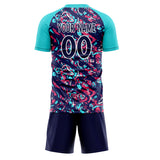 Custom Navy Teal GeometricalPattern Soccer Set