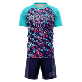 Custom Navy Teal GeometricalPattern Soccer Set
