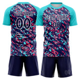 Custom Navy Teal GeometricalPattern Soccer Set