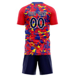 Custom Red Navy GeometricalPattern Soccer Set