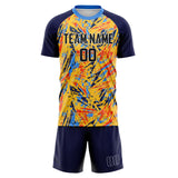 Custom Gold Navy GeometricalPattern Soccer Set