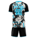 Custom Black Blue GeometricalPattern Soccer Set