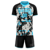Custom Black Blue GeometricalPattern Soccer Set