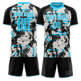 Custom Black Blue GeometricalPattern Soccer Set