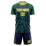 Custom Kelly Green Yellow GeometricalPattern Soccer Set