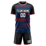 Custom Navy Red GeometricalPattern Soccer Set