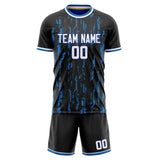 Custom Black Blue GeometricalPattern Soccer Set