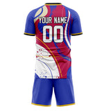 Custom White Blue GeometricalPattern Soccer Set