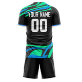 Custom Black Blue GeometricalPattern Soccer Set