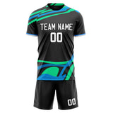 Custom Black Blue GeometricalPattern Soccer Set