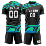 Custom Black Blue GeometricalPattern Soccer Set
