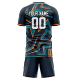 Custom Navy Orange GeometricalPattern Soccer Set
